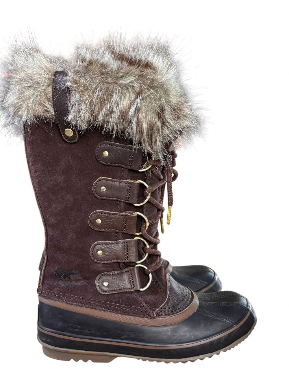 Sorel Brown Faux-Fur Trim Lace-Up Winter Boots